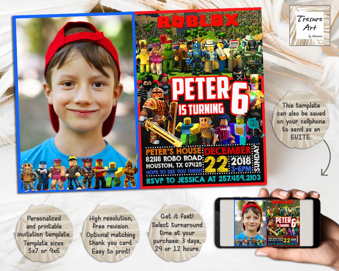 Roblox Birthday Invitation I Roblox Birthday Party Photo Invite I