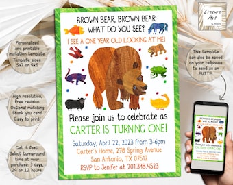 Brown Bear Birthday Invitation I Brown Bear Birthday Party Invite I Personalized And Digital Download Invitation I Printable And Evite I JPG