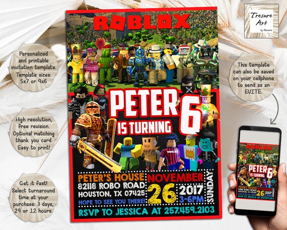 Roblox Birthday Boy Invitation Mobile Phone Text Roblox Party