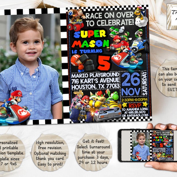 Mario Kart Birthday Invitation I Super Mario Birthday Photo Invite I Personalized And Digital Download Invitation I Printable & Evite I JPG