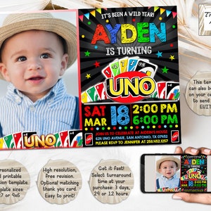 UNO Birthday Invitation I UNO Photo Birthday Party Invite I Personalized And Digital Download Invitation I Printable And Evite I JPG