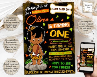 Bam Bam Birthday Invitation I Flintstones Birthday Party Invite I Personalized And Digital Download Invitation I Printable And Evite I JPG