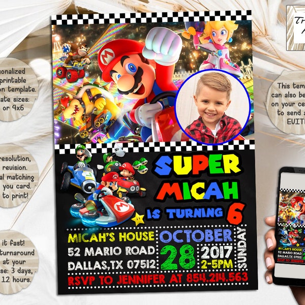 Mario Kart Birthday Invitation I Super Mario Birthday Photo Invite I Personalized And Digital Download Invitation I Printable & Evite I JPG