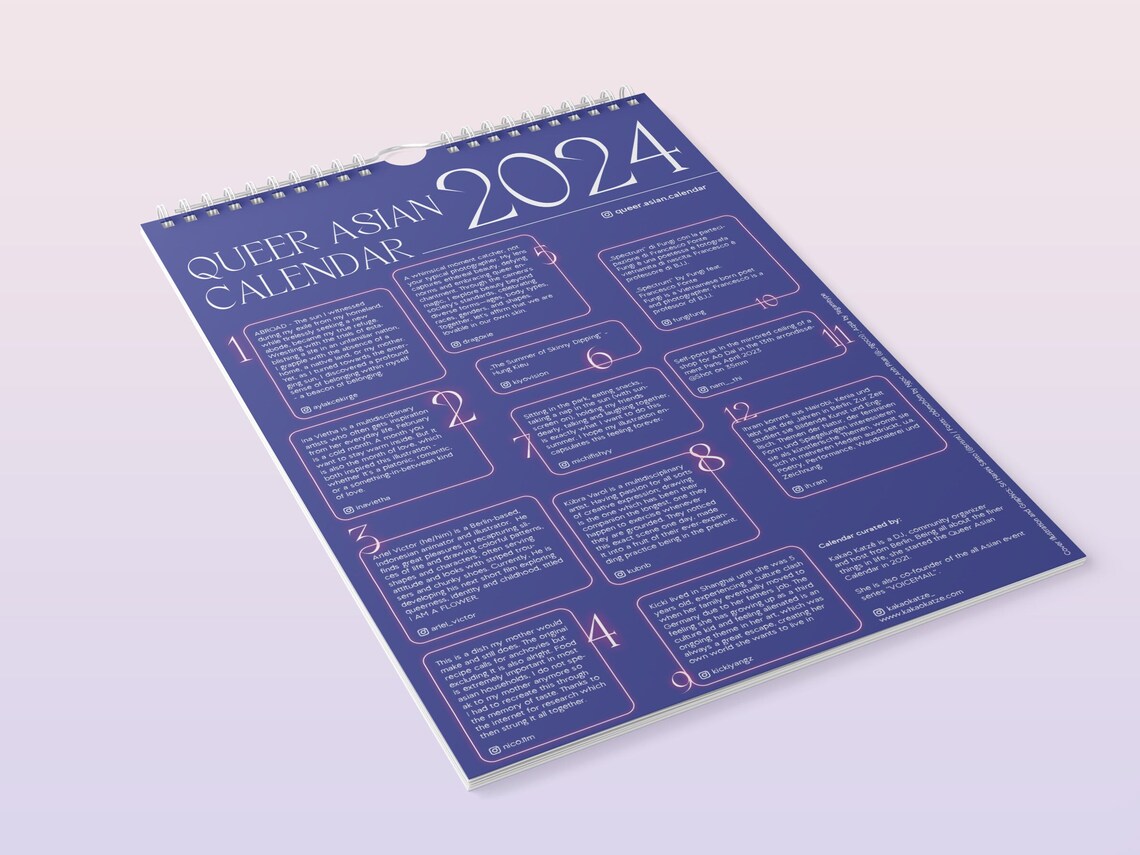 Queer Calendar 2024 Asian Diaspora Empowerment Intersectional Wall