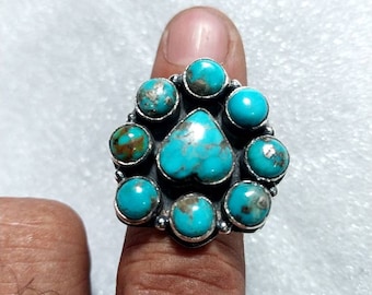 Arizona Turquoise Heart Ring: Handmade Sterling Silver, Adjustable Band