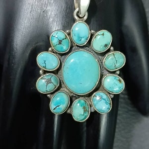 Tibet Türkis Anhänger: Sterling Silber Boho Halskette