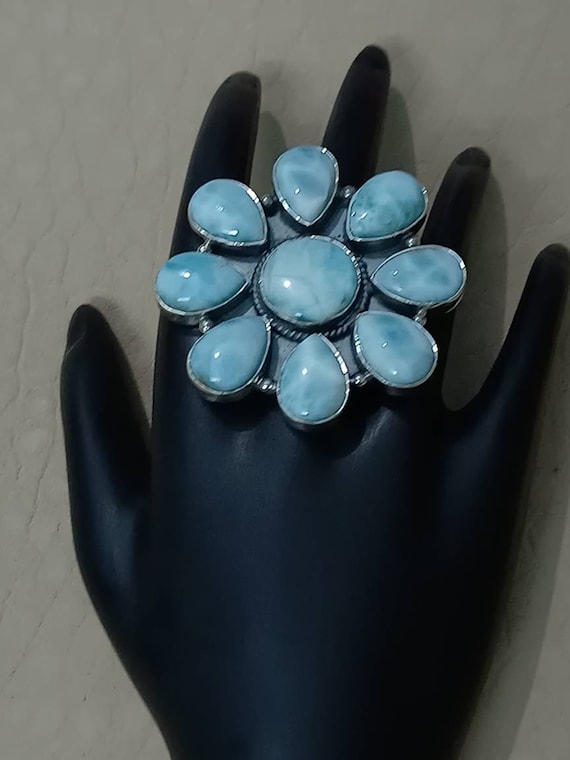 Sterling Silver Larimar Ring - US Size 8 - Adjustable - Etsy