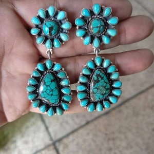 Natural Turquoise Stud Earrings - Elegant Silver Jewelry for Women