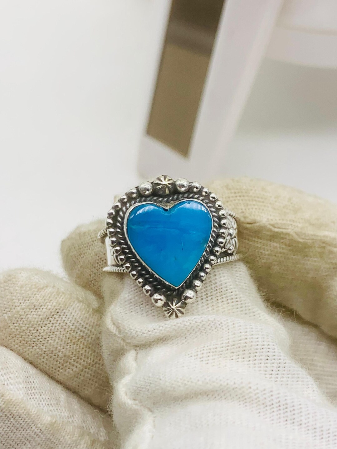 Handmade Sleeping Beauty Turquoise Ring: 925 Sterling Silver Boho ...