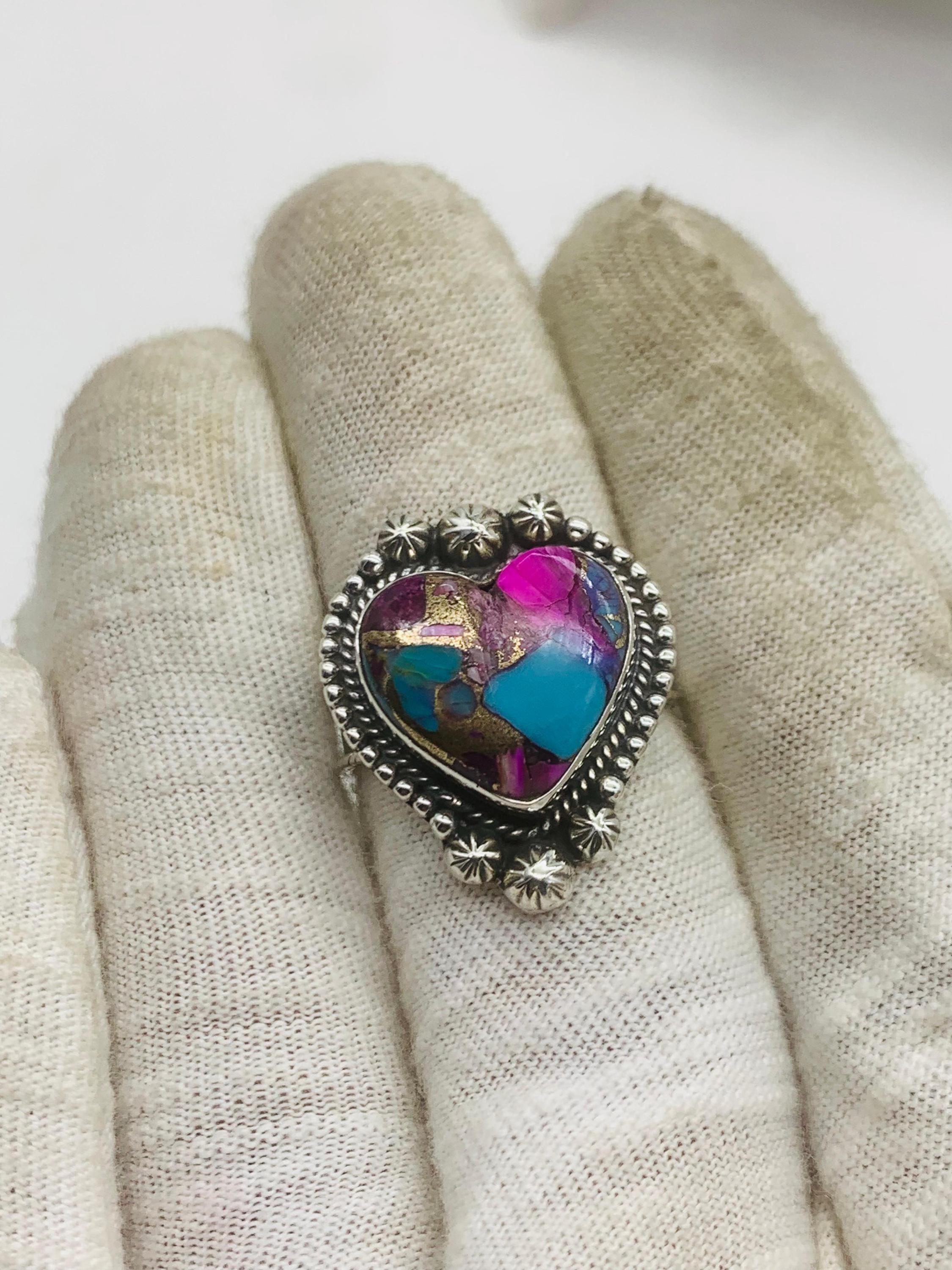 Handmade Spiny Oyster Heart Ring: Sterling Silver Boho Jewelry