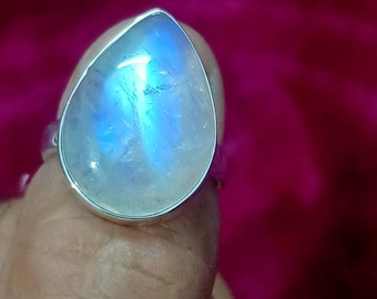 Rainbow moonstone blue flashing Ring