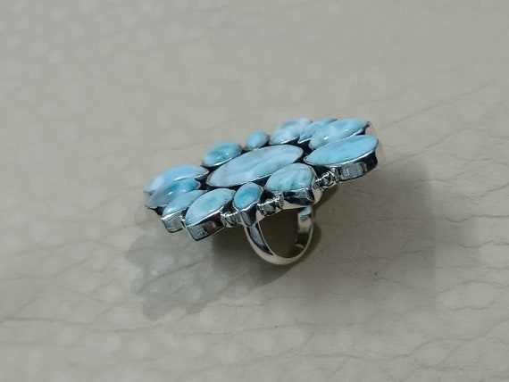 ハンドメイドスターリングシルバーラリマーフラワーリング - USサイズ