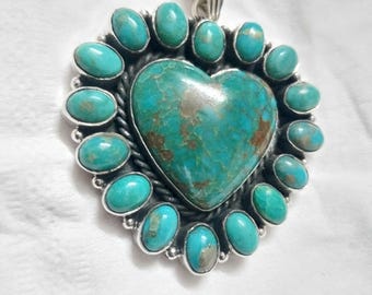 Navajo Made Kingman Turquoise & Sterling Silver Heart Pendant - Etsy