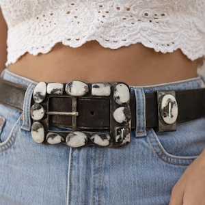 Cintura ricamata in pelle blu Y2K, stile western, stile cowgirl, stile