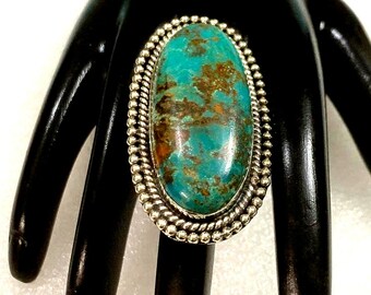 Unique Vintage Native American Navajo Royston Turquoise Sterling Silver & Goldfill Ring Unique Vintage Native American Navajo Royston Turquoise Sterling Silver & Goldfill Ring