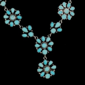 Turquoise Cluster Necklace - Boho Gemstone Jewelry, Sterling Silver Pendant, December Birthstone, Handmade Statement Necklace Gift