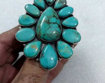 Handmade Turquoise Cluster Ring: Sterling Silver Boho Statement Jewelry