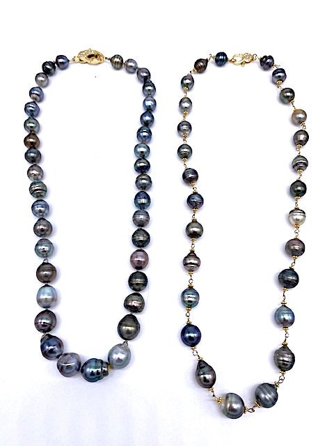 [韓国人気ジュエリー] nff two line gemstone pearl necklace Tahitian Pearl Necklace Hand Knotted - Etsy