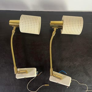 Pair of wall lamps, Halla Zeist 1960, perforated metal shade, cream colored,