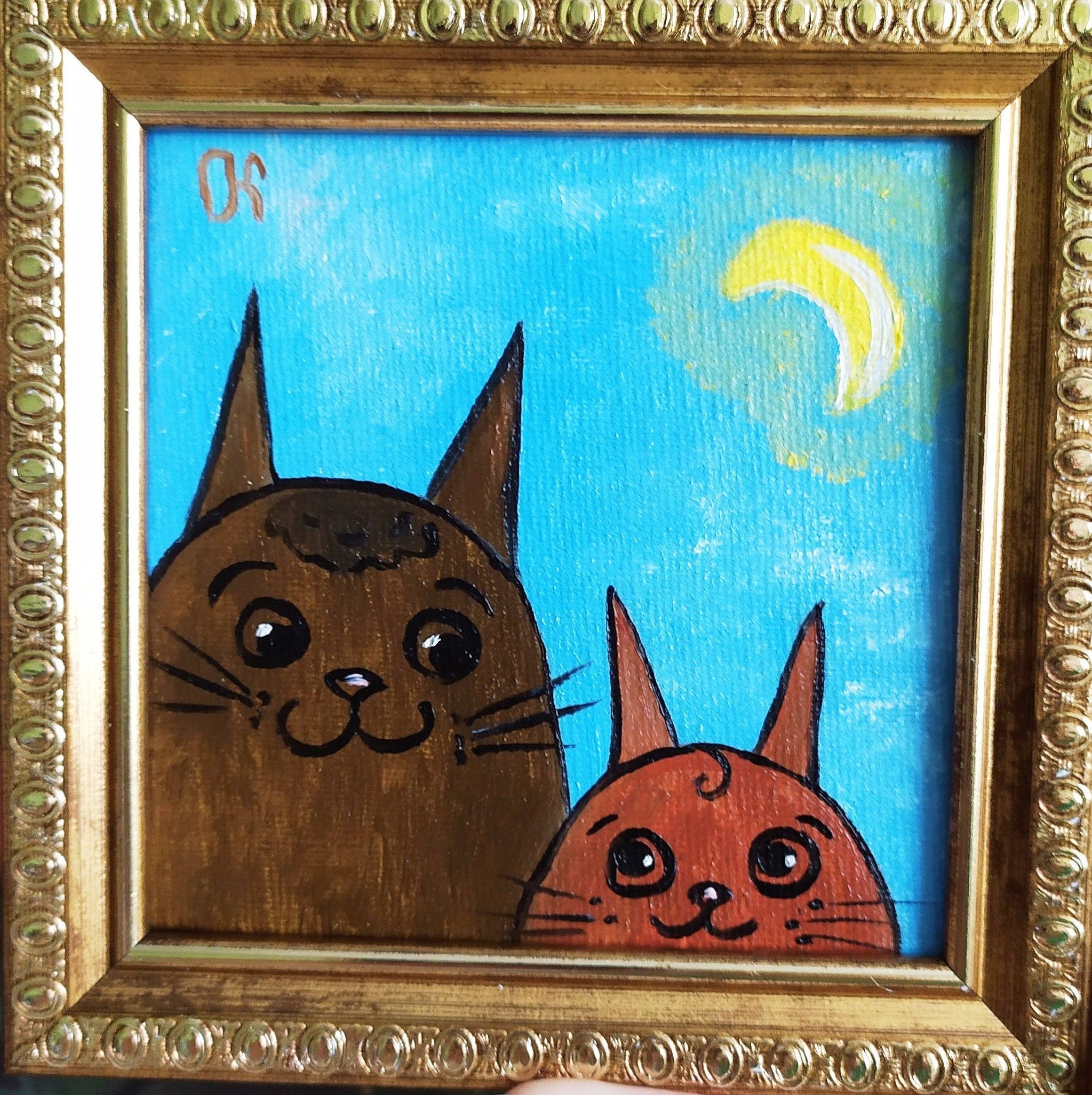 Funny cats Tiny original oil painting Kitten framed art Oil Etsy