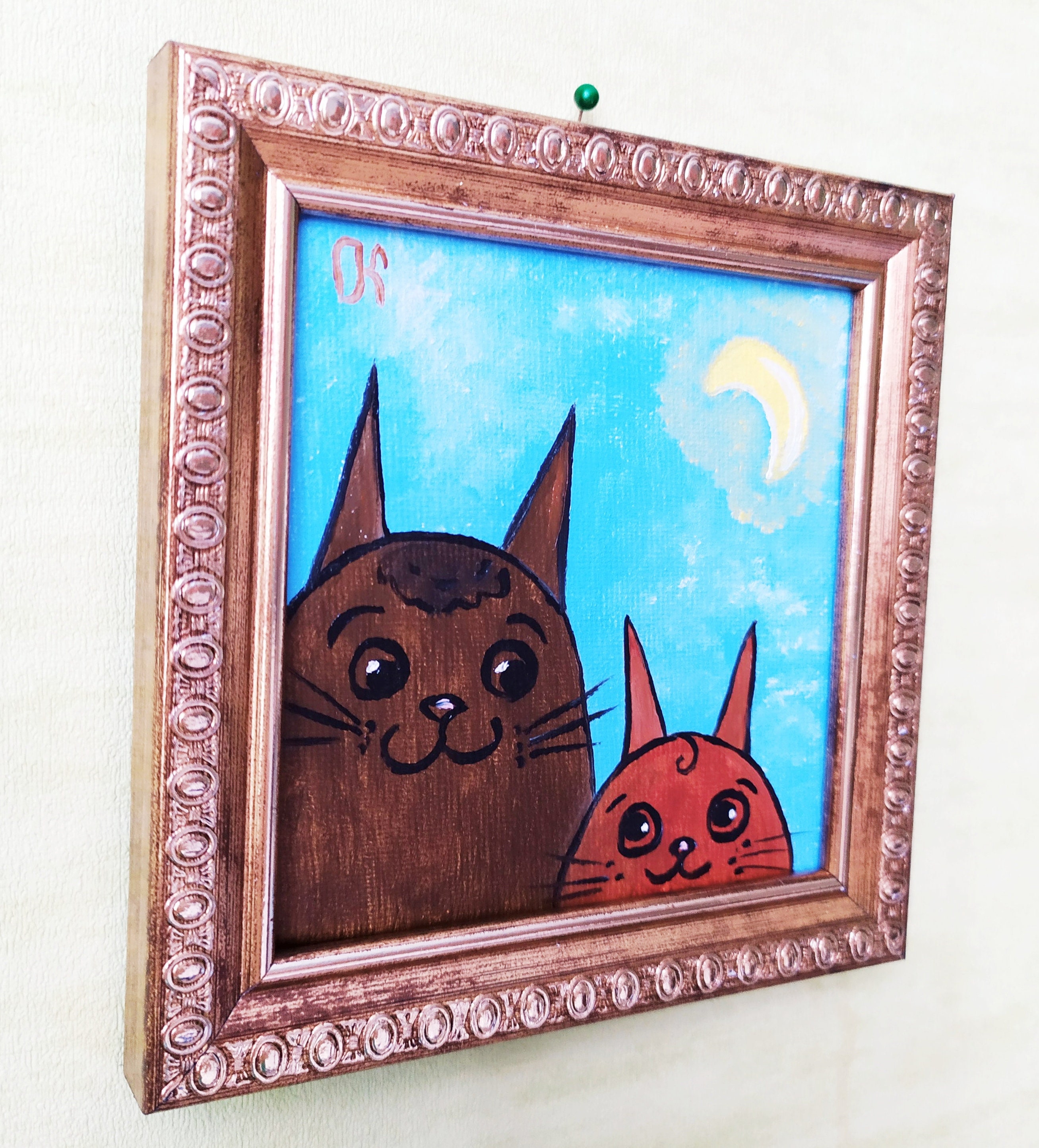Funny cats Tiny original oil painting Kitten framed art Oil Etsy
