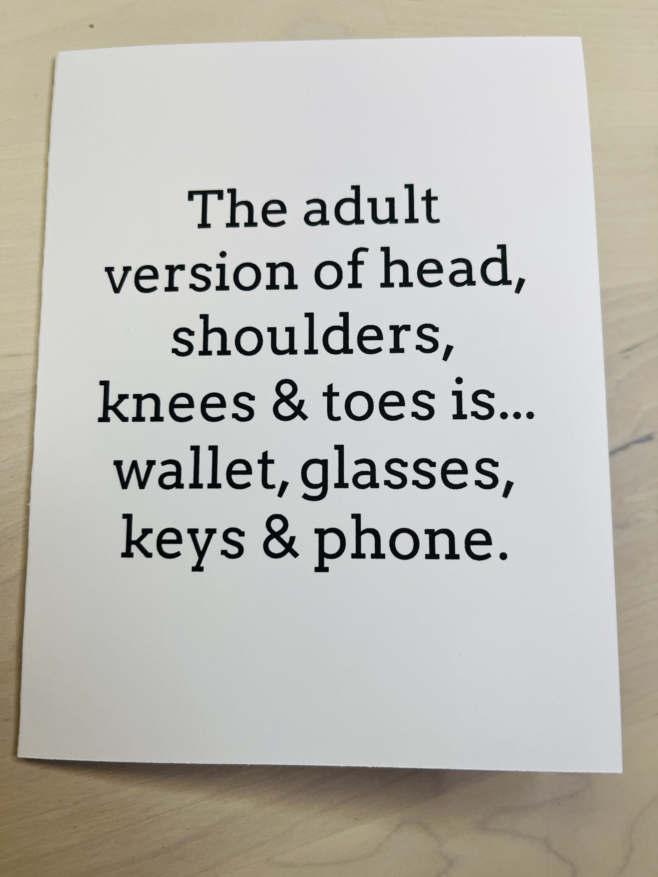 Funny Getting Older Card, the Adult Version of Head, Shoulders, Knees