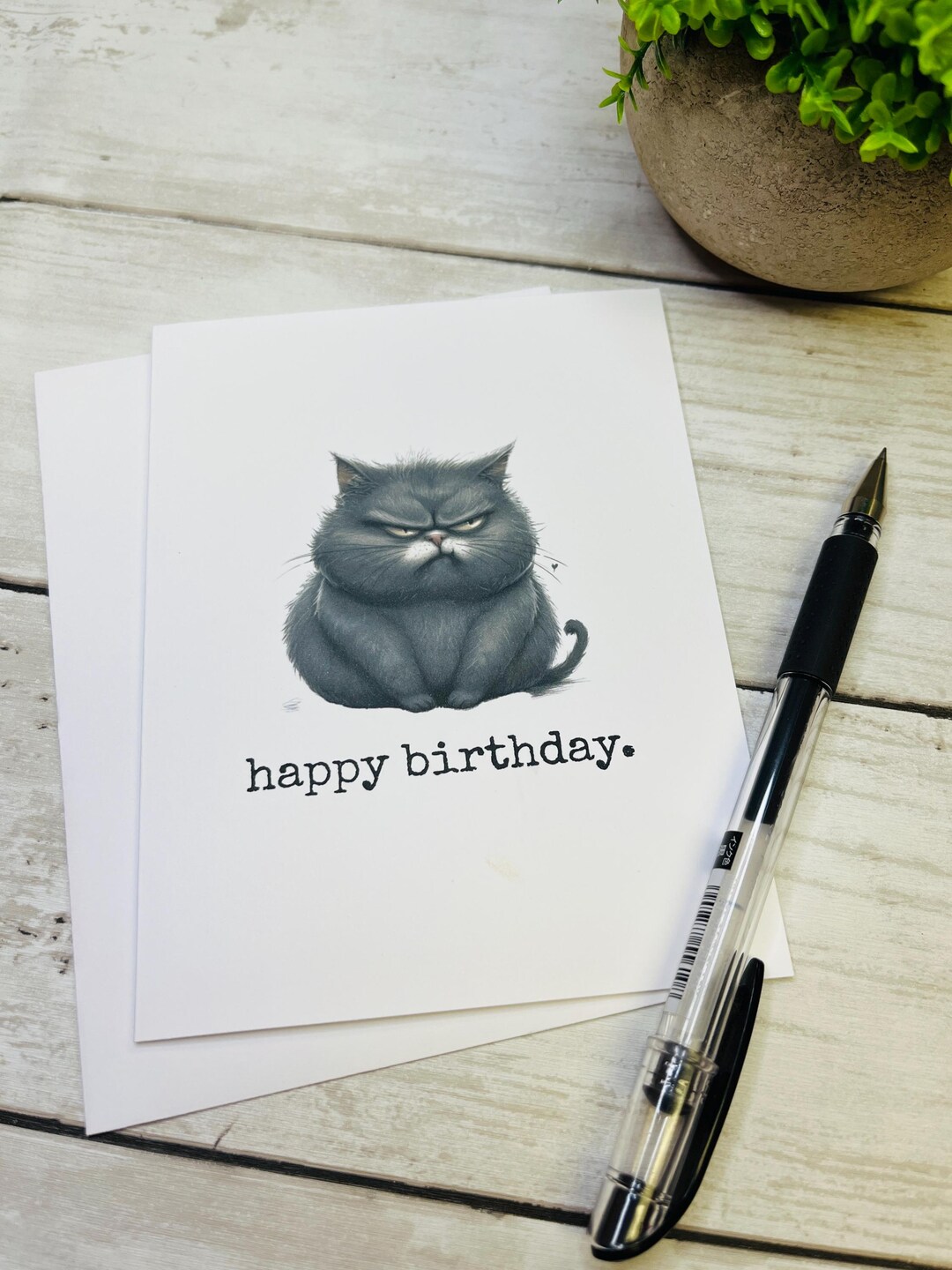 Funny Birthday Card, Grumpy Cat Card, Gray Cat, Card for Friend, Cute ...