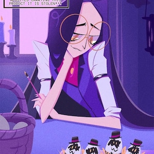 May include: A digital illustration featuring a character with long dark hair and round glasses, holding a paintbrush. In front, four decorated eggs sit on a tray with straw. Text reads: THIS PRODUCT IS BY SAMZIKEI IT IS ONLY FOUND ON ETSY. ANY OTHER WEBSITES CARRYING THIS PRODUCT IT IS STOLEN!!!
