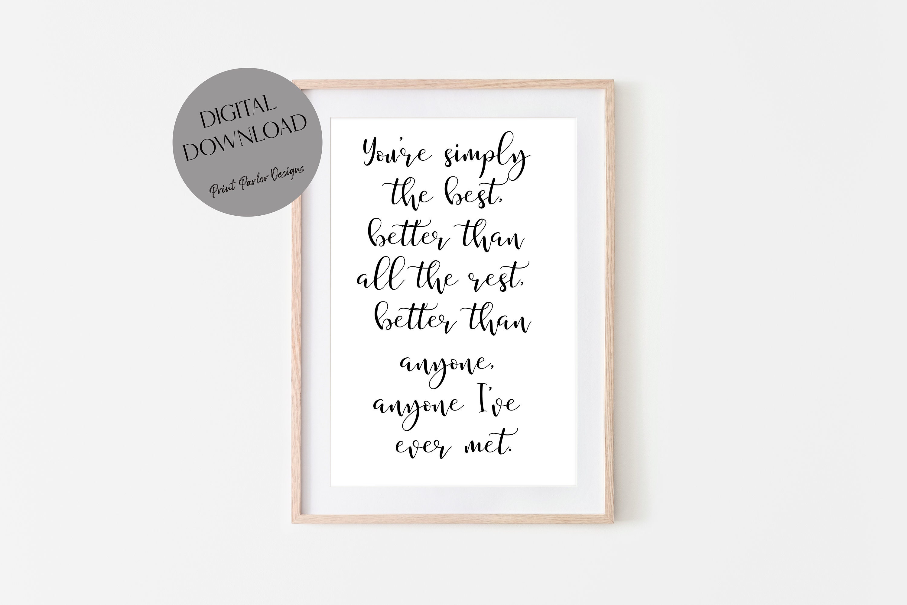 Simply the best lyrics print digital download david rose love print