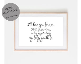 「I'll Love You Forever」プリント、保育園の壁アート、デジタルダウンロード、保育園の名言、ジェンダーニュートラル