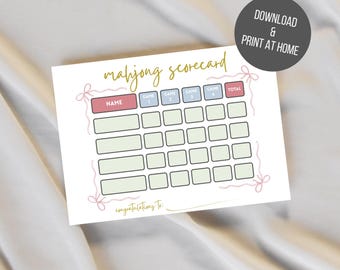 Mahjong Scorecard: Printable (Digital Download)