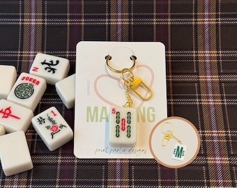 Personalized Mahjong Tile Keychain, White Tile: Monogrammed Mah Jongg Gift