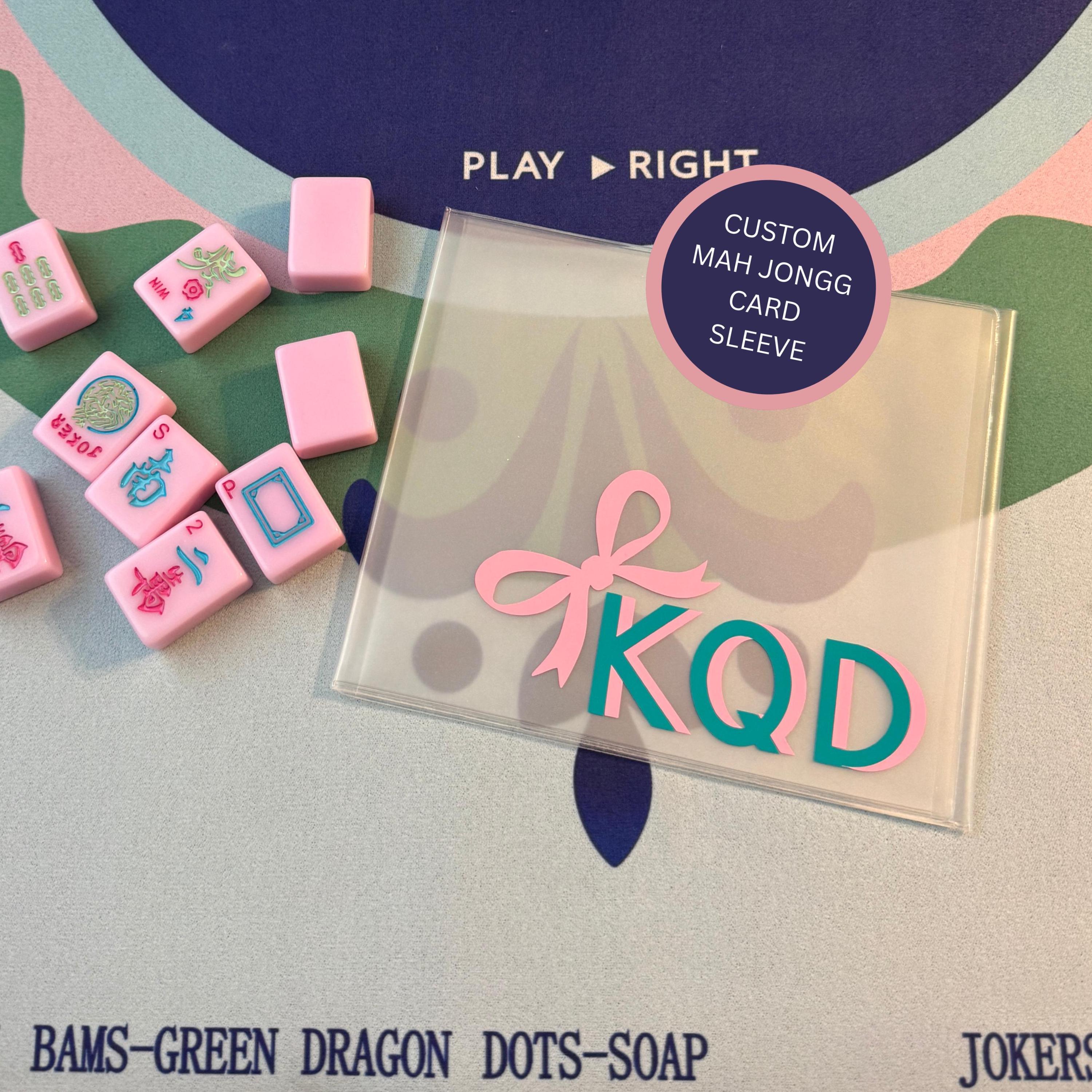 Personalized Mahjong Card Protector Sleeve: Vinyl Lettering & Bow Personalized Mahjong Card Protector Sleeve: Vinyl Lettering & Bow