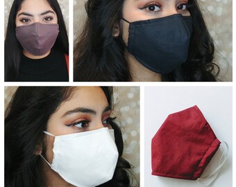 Solid Color Cotton Face Mask: 4-Layer, Filter Pocket, Nose Wire