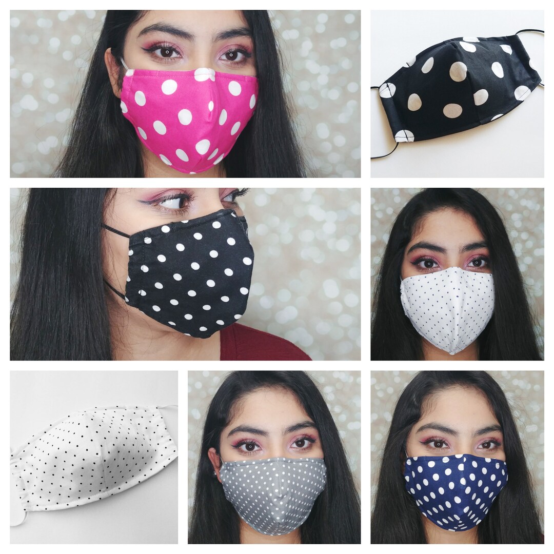 Polka Dot Face Mask, Face Mask With Filter Pocket, Fitted Face Mask, 4