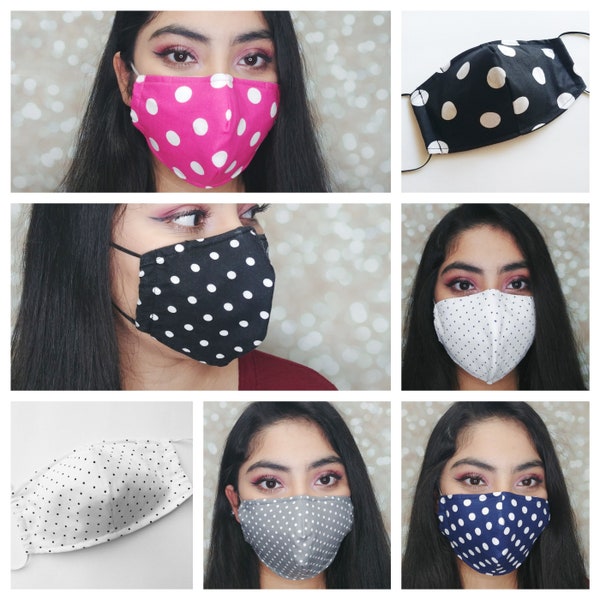 Polka Dot Face Mask, Face Mask With Filter Pocket, Fitted Face Mask, 4 Layers, Face Mask With Nose Wire, Mask For Petite Women, Washable