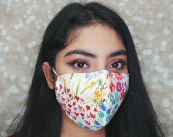 Face mask with filter pocket and nose wire, Adjustable ear loops