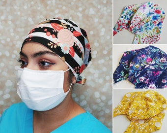 Floral Cotton Ponytail Scrub Cap: Women's Nurse Hat