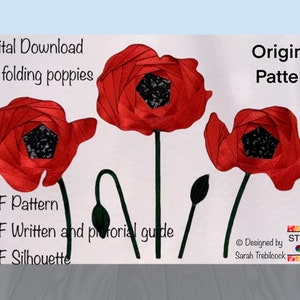 A4 PDF Sofort-Download für eine Iris Faltmohn-Mustervorlage mit schriftlicher und bildlicher Anleitung, ein Original-Design