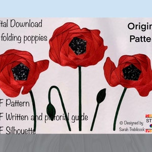 A4 PDF instant download for an iris folding poppy pattern template with written and pictorial instructions, an original design