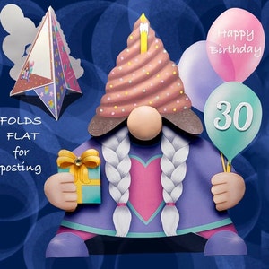 Modelli di download immediato in PDF e JPEG per stampare, tagliare e realizzare una carta Gonk Gnome Birthday Girl Teepee Un design originale di Sarah Trebilcock