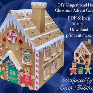 Calendrier de l'Avent de Noël en pain d'épice à téléchargement numérique Jpeg et PDF maison SANS Matrices ni machine de découpe nécessaires Imprimer Couper Faire