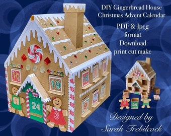 Jpeg & PDF digital download Gingerbread Christmas advent calendar house NO DIES or Cutting machines required Print Cut Make