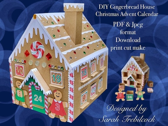 Jpeg & PDF digital download Gingerbread Christmas advent calendar house NO DIES or Cutting machines required Print Cut Make