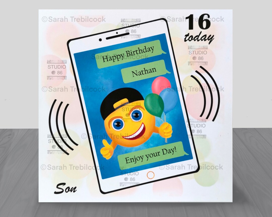 Personalised Emoji Mobile Phone Birthday Card & Insert Any Age Teenager