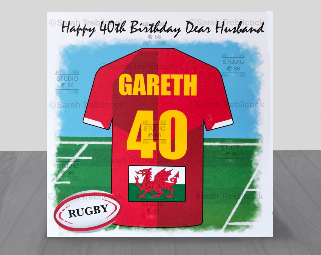 Personalised Wales Rugby Shirt Birthday Card & Insert Husband Grandad