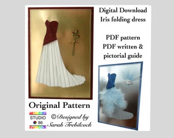 A4 PDF Sofort-Download für ein Iris Faltkleid Schnittmuster mit schriftlichen und bildlichen Anleitungen, ein Originaldesign