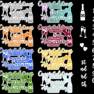 Download digitale SVG Traguardi dell'anniversario Saluti saldati con sfondo offset Argento Perla Corallo Rubino Zaffiro Dorato Smeraldo Diamante