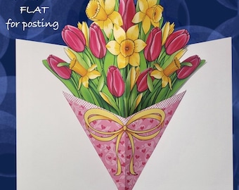 Descarga instantánea en formato PDF para imprimir y hacer un ramo de flores primaverales que destaque en la tarjeta para el Día de la Madre, cumpleaños, Pascua