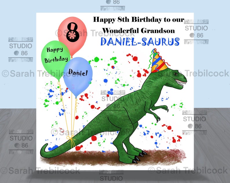 Personalised Handmade party Dinosaur T-Rex birthday card & insert Son Grandson Nephew 2nd 3rd 4th 5th 6th 7th 8th 9th my original artwork 